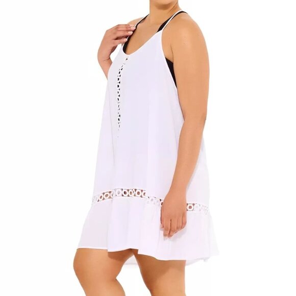 Freshwater White Eyelet-Trim Racerback Swim Cover-Up Dress Size 2X - Picture 2 of 5